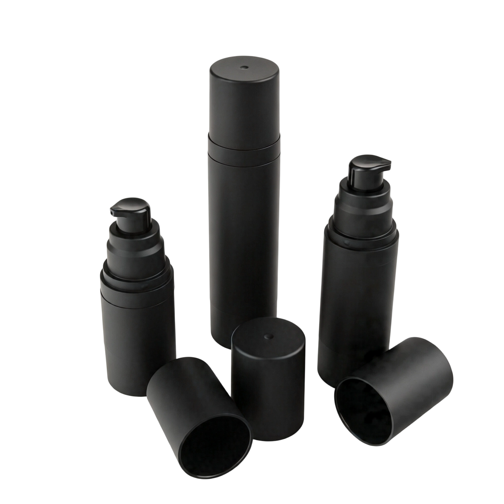 Luxury Matte Black AS Airless Bottles | Edgy Skincare & Makeup Packaging