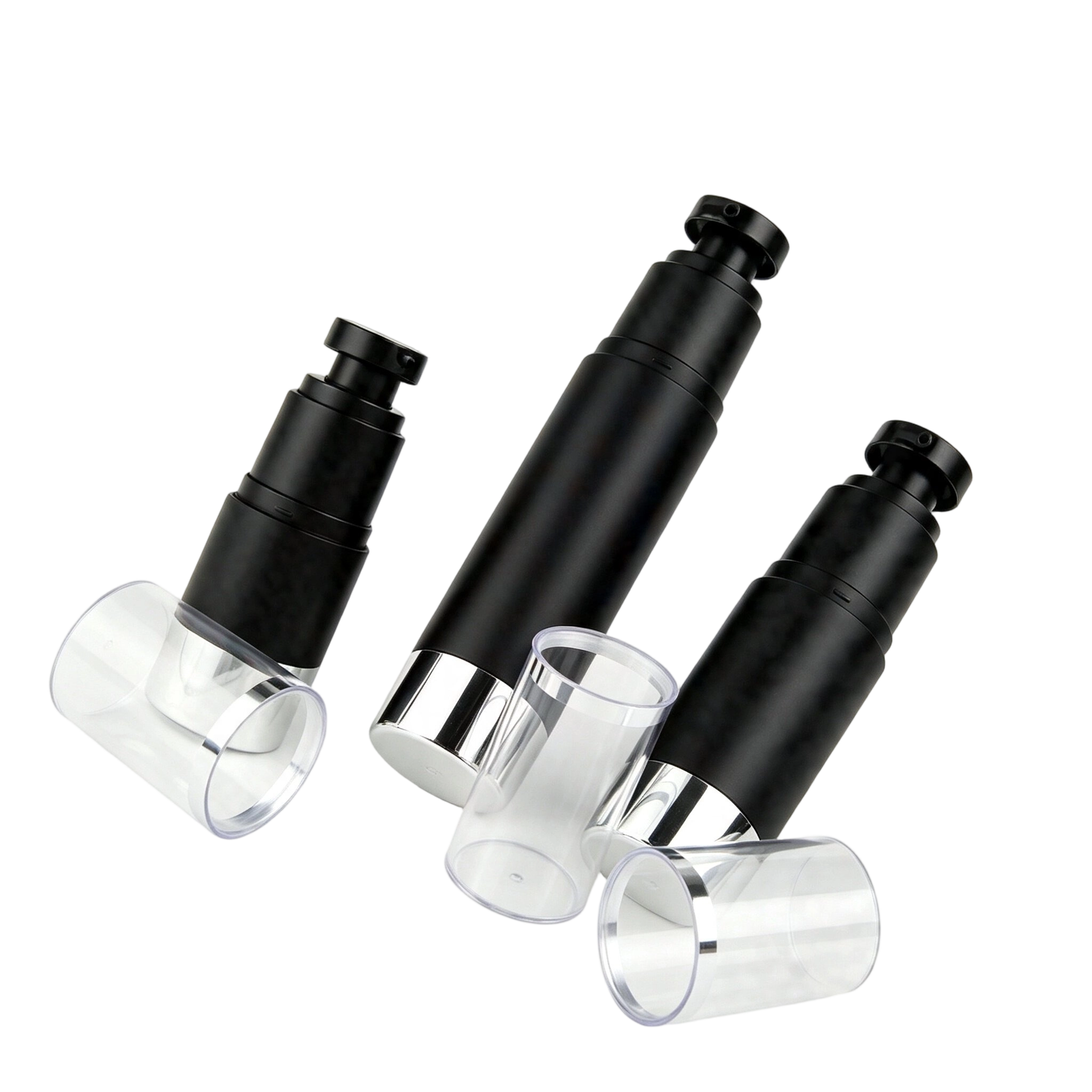 Minimalist Clear AS Airless Bottles with Black Accents | Modern Serum Packaging - Image 3