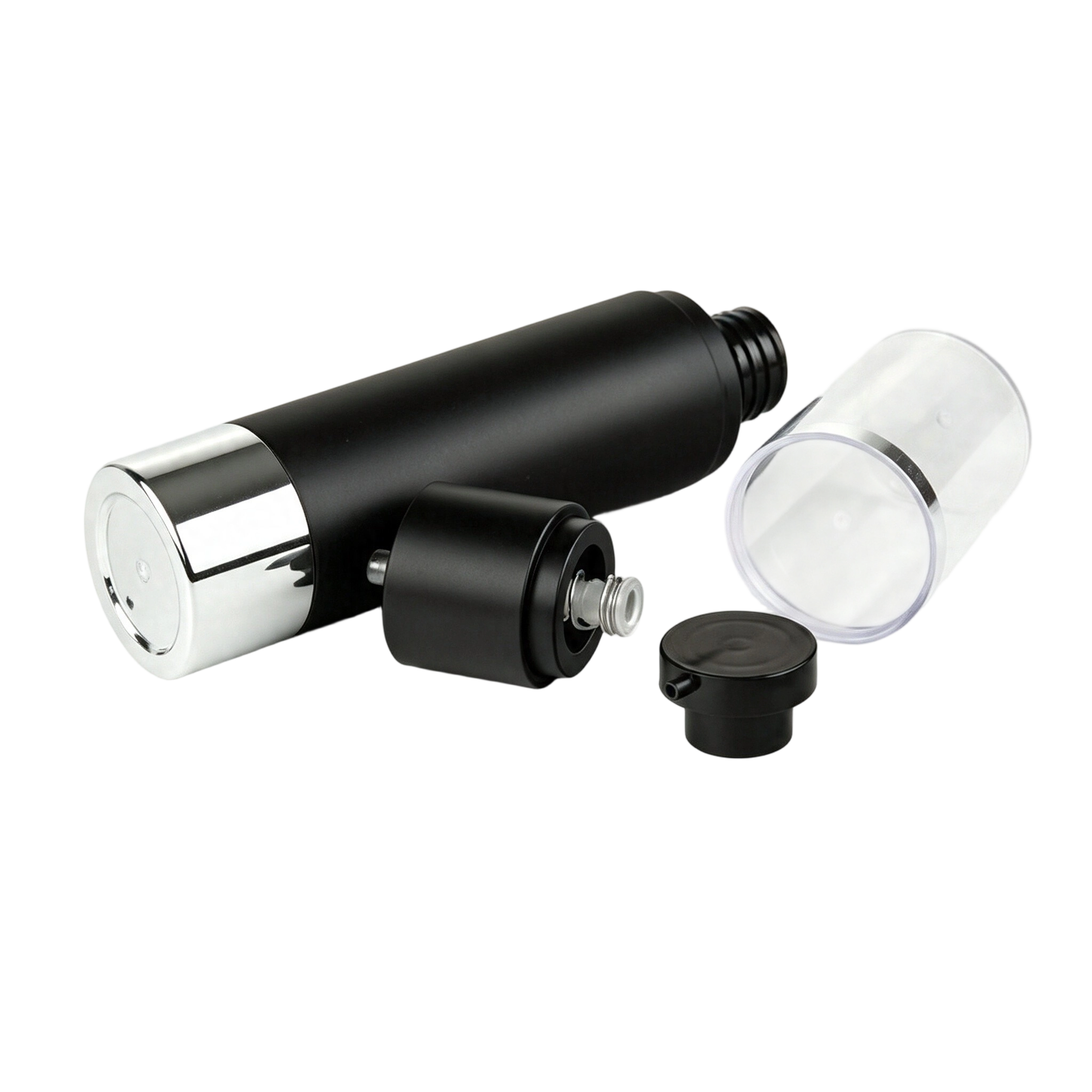 Minimalist Clear AS Airless Bottles with Black Accents | Modern Serum Packaging - Image 2