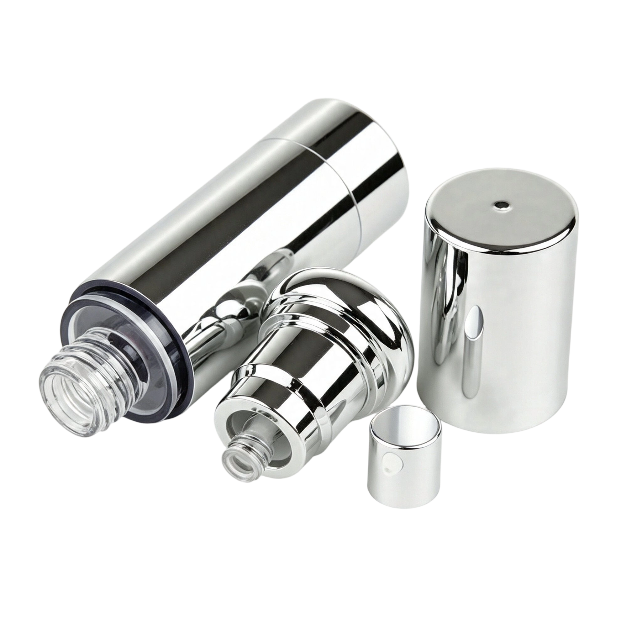 Premium Silver Metallic AS Airless Bottles | Wholesale Travel Skincare Packaging - Image 3