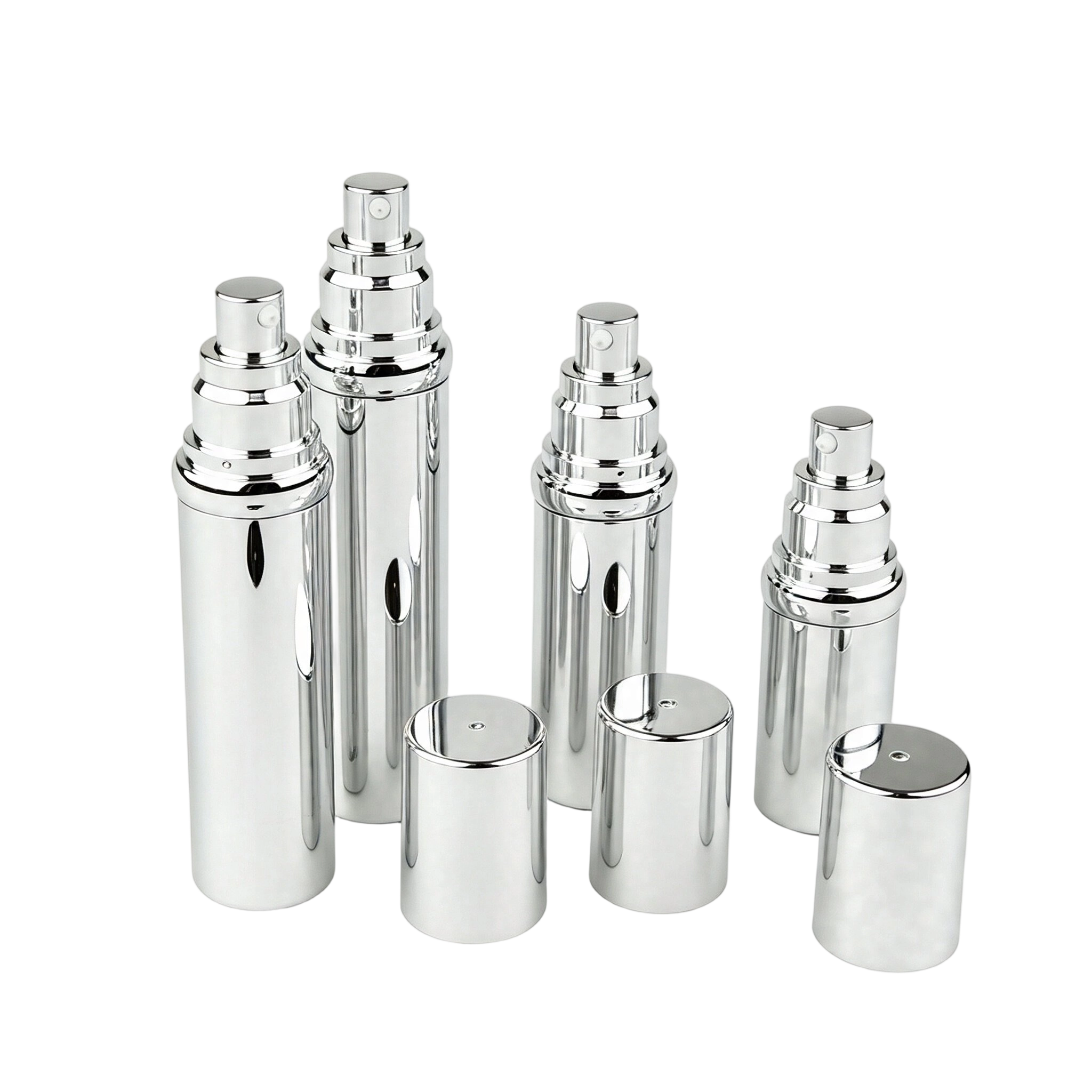 Premium Silver Metallic AS Airless Bottles | Wholesale Travel Skincare Packaging - Image 2