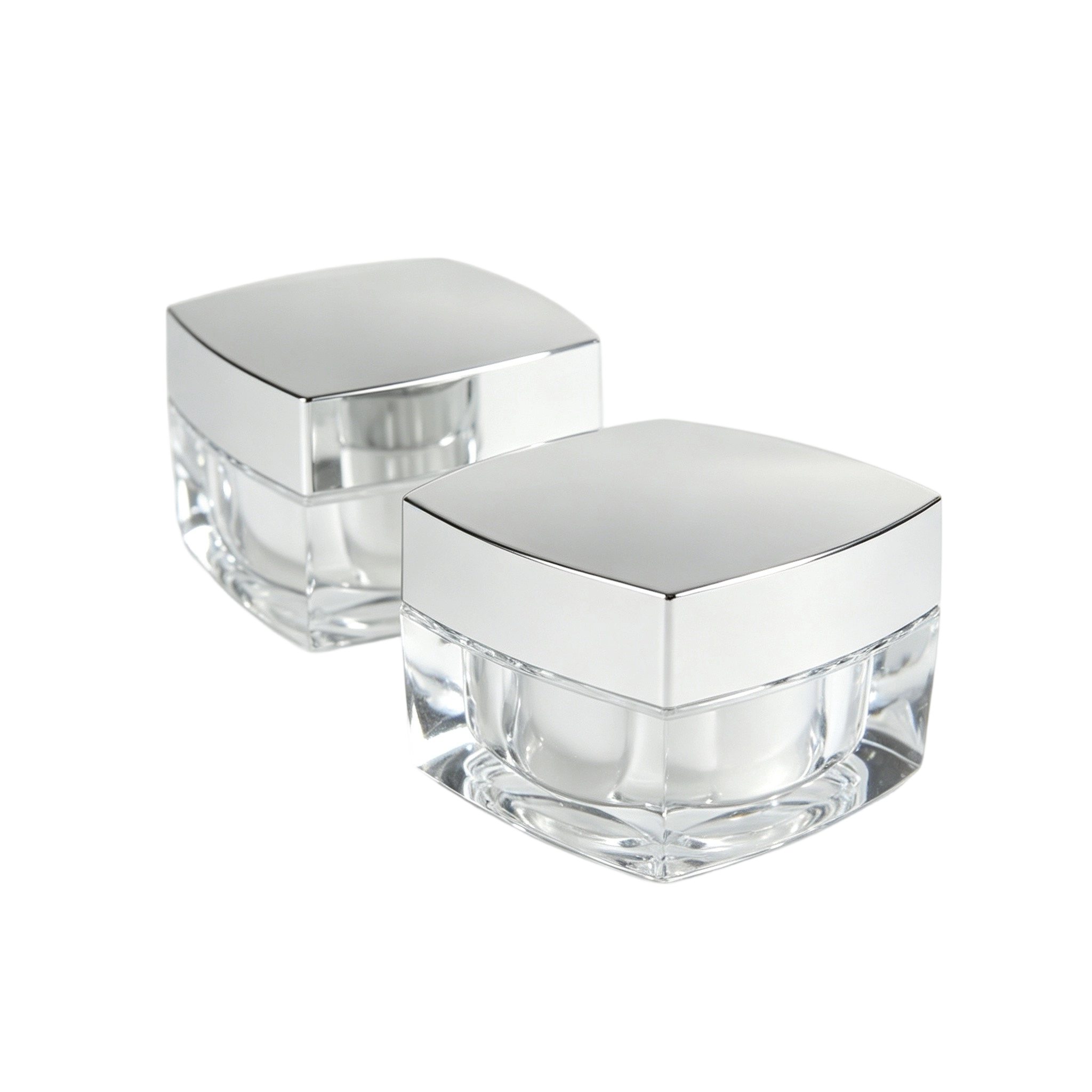 Elegant Square Acrylic Cream Jars with Silver Cap (15g/30g/50g)