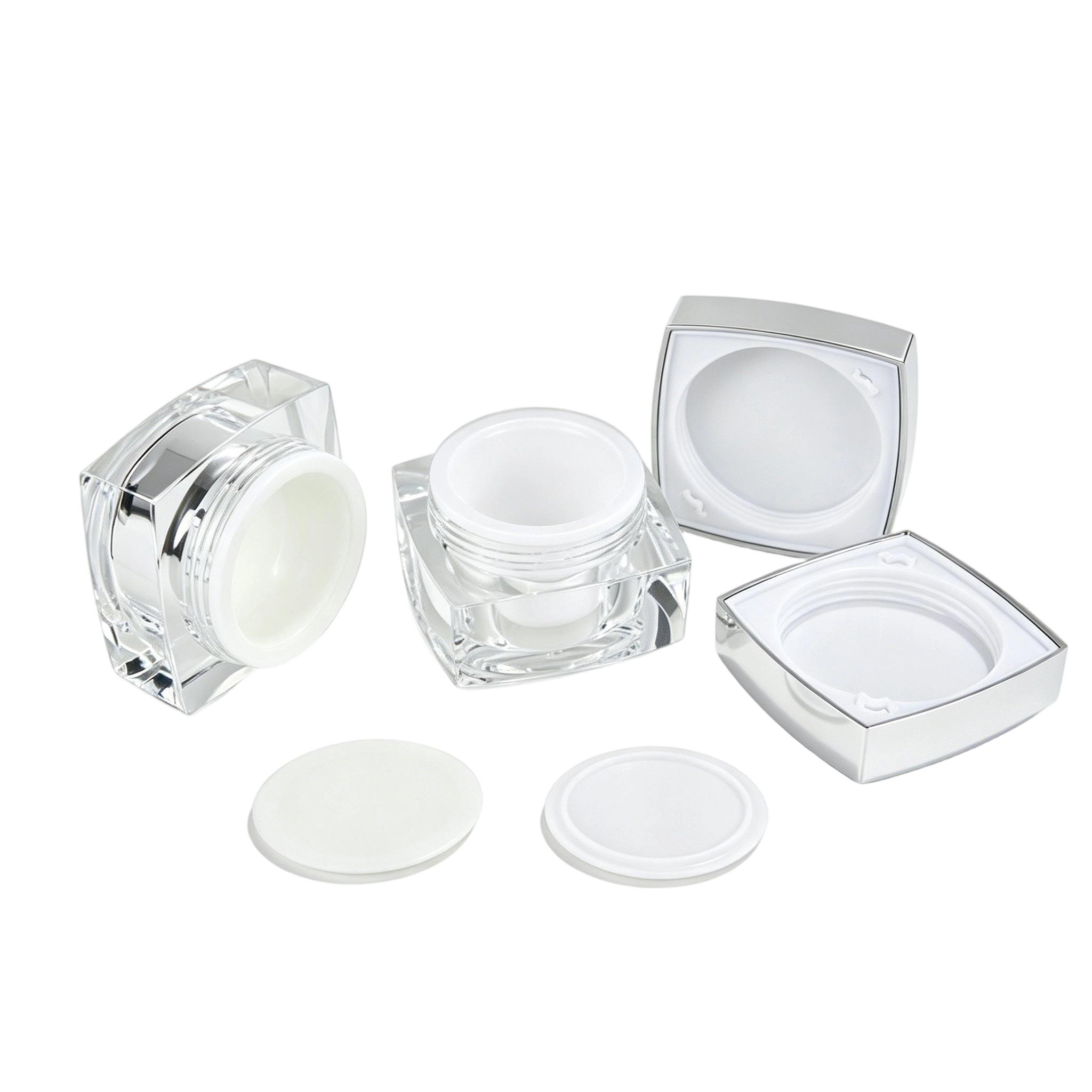 Elegant Square Acrylic Cream Jars with Silver Cap (15g/30g/50g) - Image 3