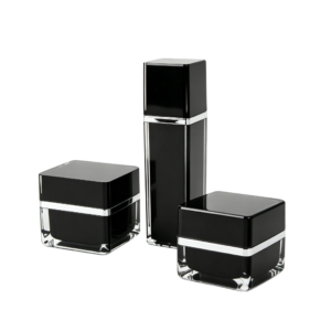 Premium Black Square Acrylic Skincare Packaging Set (20g/50g Jars & 40ml Bottle)